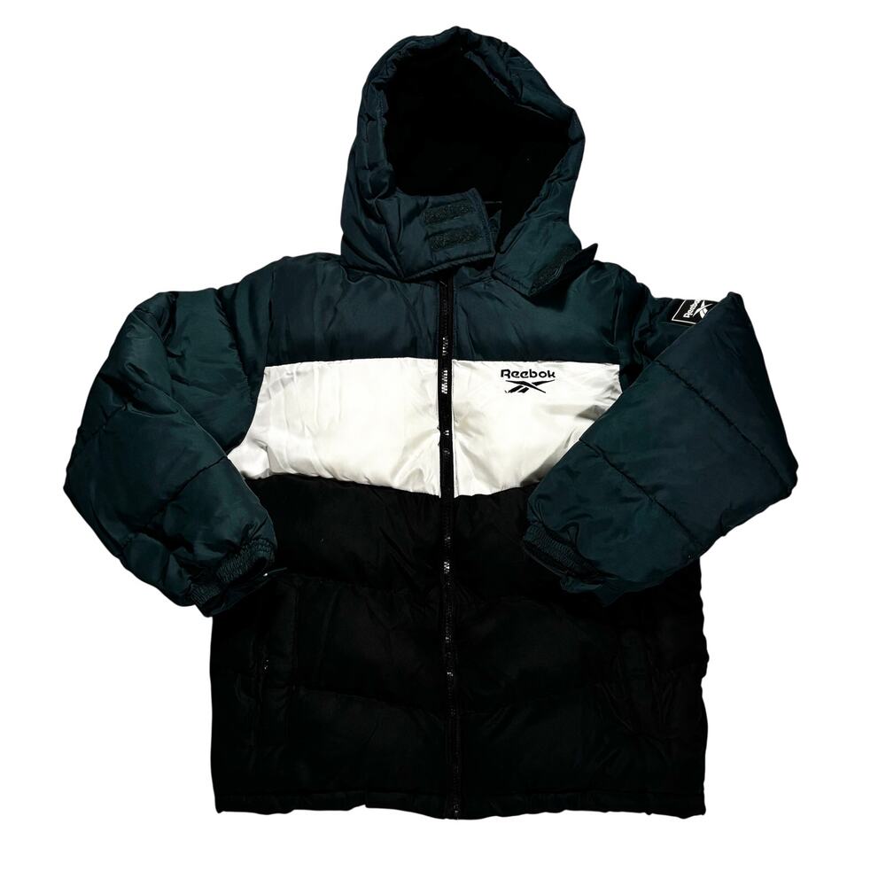 Reebok Puffer Jacket Big Boys M 10/12 Colorblock Fleece-Lined Full-Zip Hooded